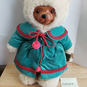 ROBERT RAIKES BEAR "KATHIE" WOOD FACE 16" TEDDY BEAR WITH STAND